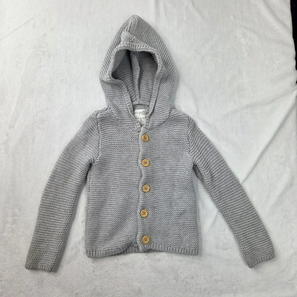 Little Planet by Carter's Organic Toddler 2T Gray Hooded Cardigan Excellent